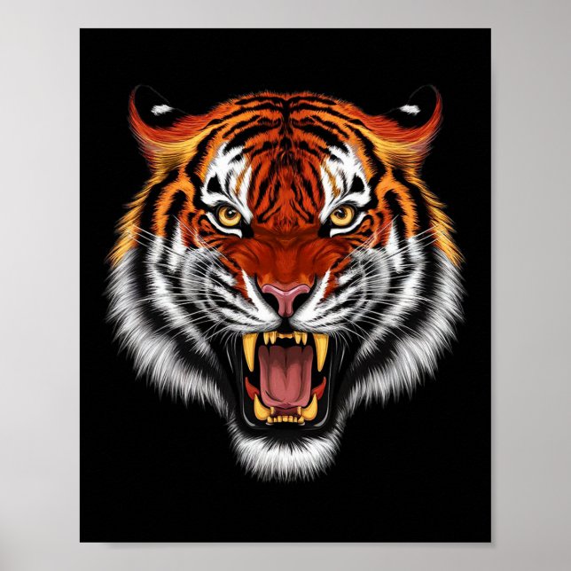 Realistic Tiger Roaring Face Animal Lovers  Poster (Front)
