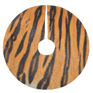 Realistic tiger skin texture. brushed polyester tree skirt