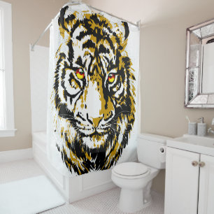 Realistic Tiger - White Tiger Head Drawing Shower Curtain
