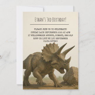 Realistic Triceratops Dinosaur in Rocky Birthday Invitation