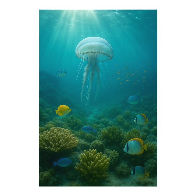 Realistic Underwater Jellyfish in Zakynthos Photo Print (Front)