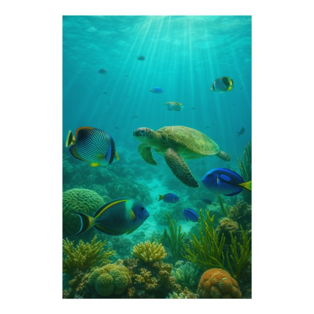Realistic Underwater Sea Turtle in Zakynthos Photo Print (Front)