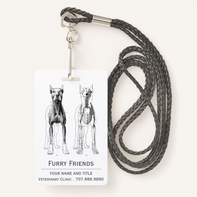 Realistic Veterinarian Anatomical Dogs ID Badge (Front with Lanyard)