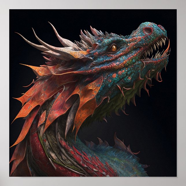 Realistic Vibrant Dragon Art Poster (Front)