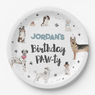 Realistic Watercolor Dogs Birthday Colour Options Paper Plate