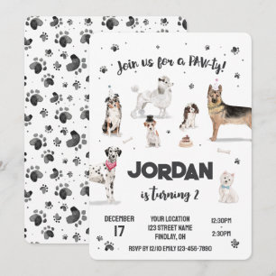 Realistic Watercolor Dogs Birthday Party, Any Age Invitation