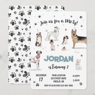 Realistic Watercolor Dogs Birthday Party, Any Age Invitation