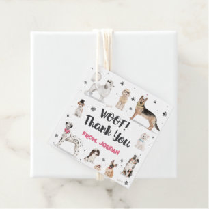 Realistic Watercolor Dogs Birthday Party Thank You Favour Tags