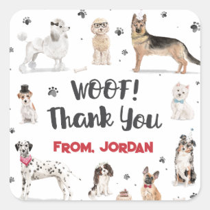 Realistic Watercolor Dogs Birthday Party Thank You Square Sticker