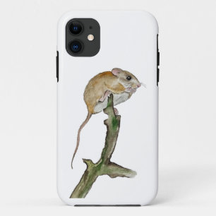 Realistic watercolor mouse in a tree iPhone 11 case