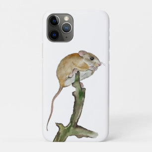 Realistic watercolor mouse in a tree iPhone 11 pro case