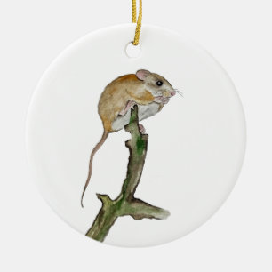 Realistic watercolor mouse in a tree ceramic tree decoration