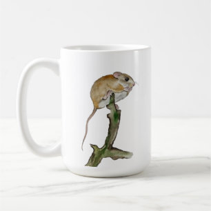 Realistic watercolor mouse in a tree coffee mug