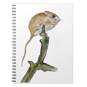 Realistic watercolor mouse in a tree notebook