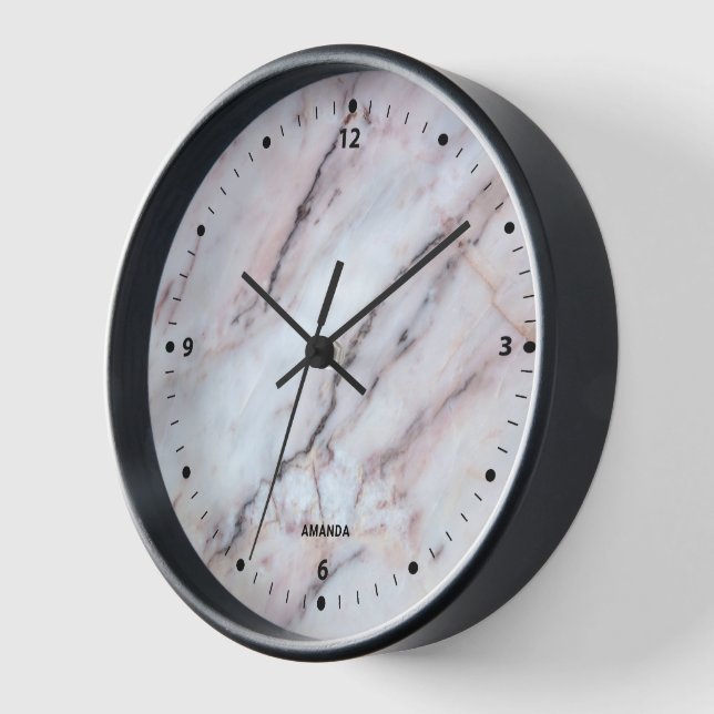 Realistic white and rose gold marble texture clock (Angle)