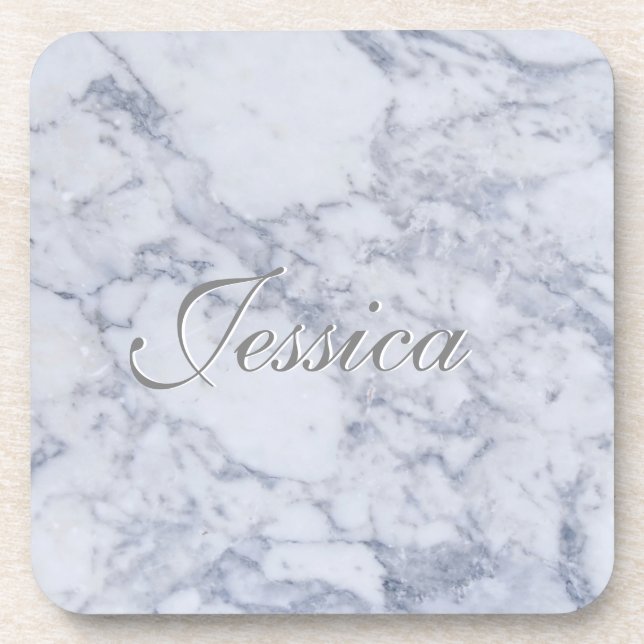 Realistic White Faux Marble Stone Pattern Coaster (Front)