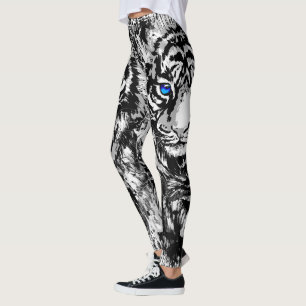 Realistic White Tiger Head - Tiger Leggings