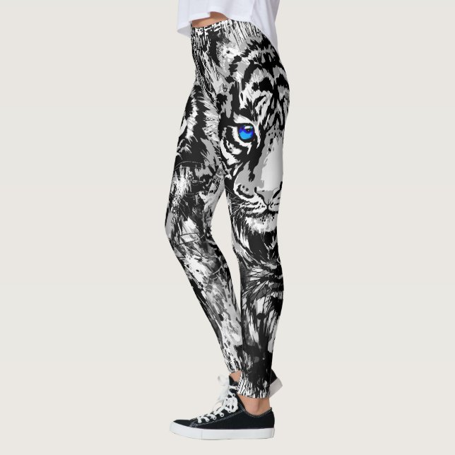 Realistic White Tiger Head - Tiger Leggings (Left)
