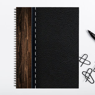 Realistic Wood and Stitched Leather Texture Notebook