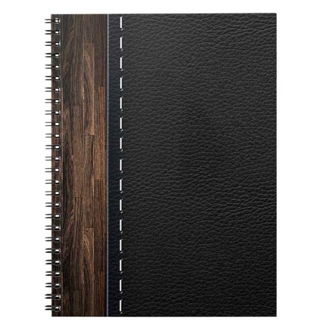 Realistic Wood and Stitched Leather Texture Notebook (Front)