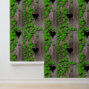 Realistic Wood Grain Ivy covered Wooden Wall