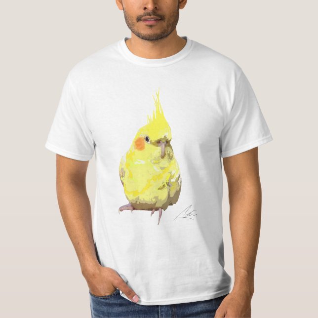 Realistic Yellow Cockatiel Bird Modern Art T-Shirt (Front)