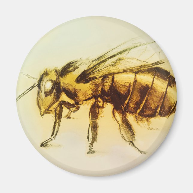 Realistic Yellow Hornet art, Round Magnet - Bee (Front)