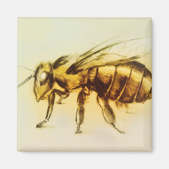 Realistic Yellow Hornet art, Square Magnet - Bee (Front)