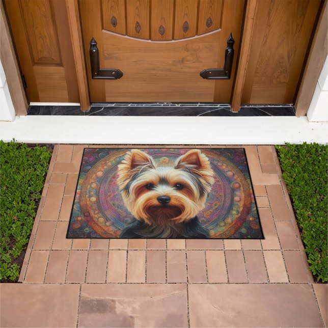 Realistic Yorkshire Terrier Dog Colourful Border Doormat (Outdoor)