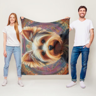 Realistic Yorkshire Terrier Dog Colourful Border Fleece Blanket