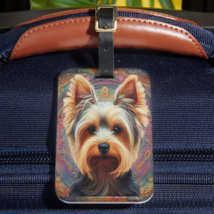 Realistic Yorkshire Terrier Dog Colourful Border Luggage Tag