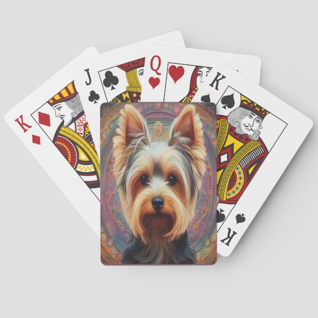 Realistic Yorkshire Terrier Dog Colourful Border Playing Cards (Back)