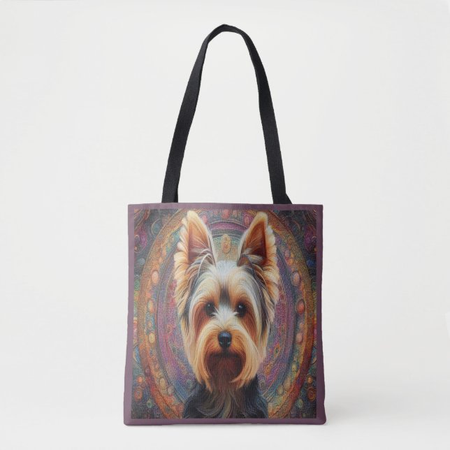 Realistic Yorkshire Terrier Dog Colourful Border Tote Bag (Front)