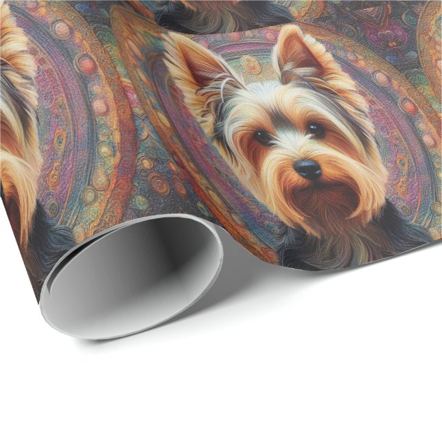 Realistic Yorkshire Terrier Dog Colourful Border Wrapping Paper (Roll Corner)