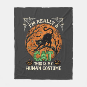 Really Cat Black Halloween Moon Pumpkins Fleece Blanket