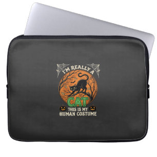 Really Cat Black Halloween Moon Pumpkins Laptop Sleeve