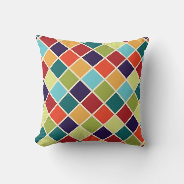 Really colourful Harlequin colourful cushion (Front)