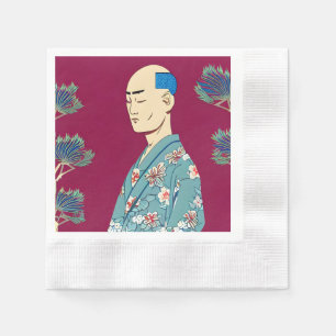 Really Cool Retro Japanese Design Purple Napkins