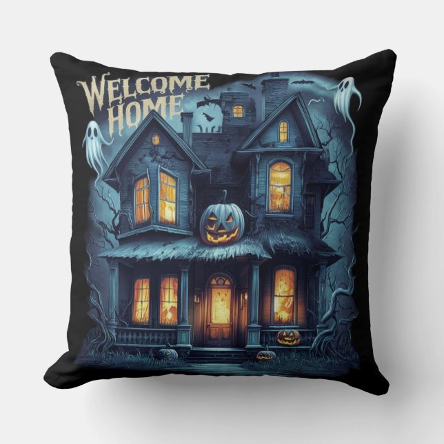 Really cool welcome home spooky Halloween Cushion (Front)