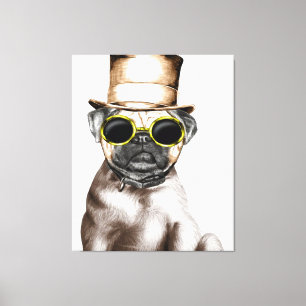 Really Cute Steam Pug With Glasses Canvas Print