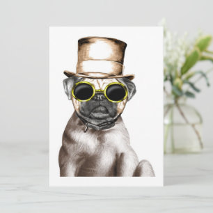 Really Cute Steam Pug With Glasses Holiday Card