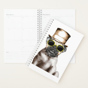 Really Cute Steam Pug With Glasses Planner