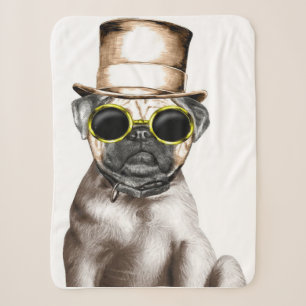 Really Cute Steam Pug With Glasses Sherpa Blanket