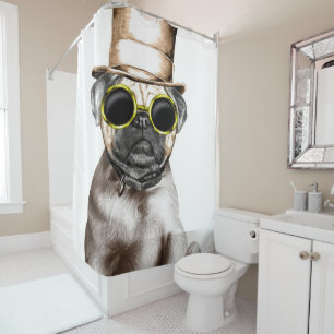 Really Cute Steam Pug With Glasses Shower Curtain
