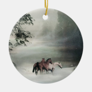 Really Pretty Herd of Horses In the Snow Ornament
