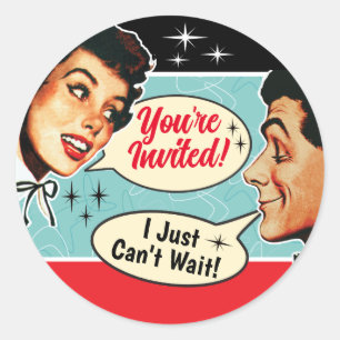 Really Retro Couples Wedding Shower Classic Round Sticker