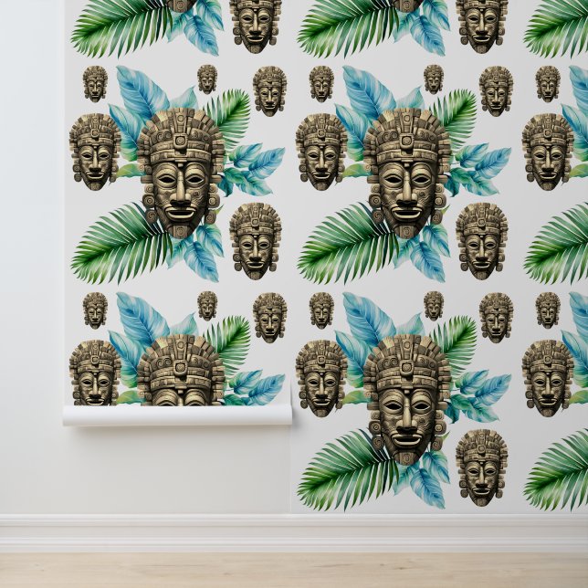 Realm of Foliage Tribal Mayan Mask Pattern Wallpaper (Application)