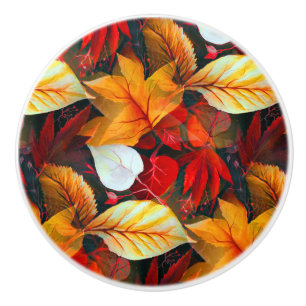 Realm of Foliage with Maple Leaves in Warm Colours Ceramic Knob