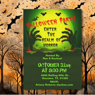 Realm of Horror Bloody HandsHalloween Invitation