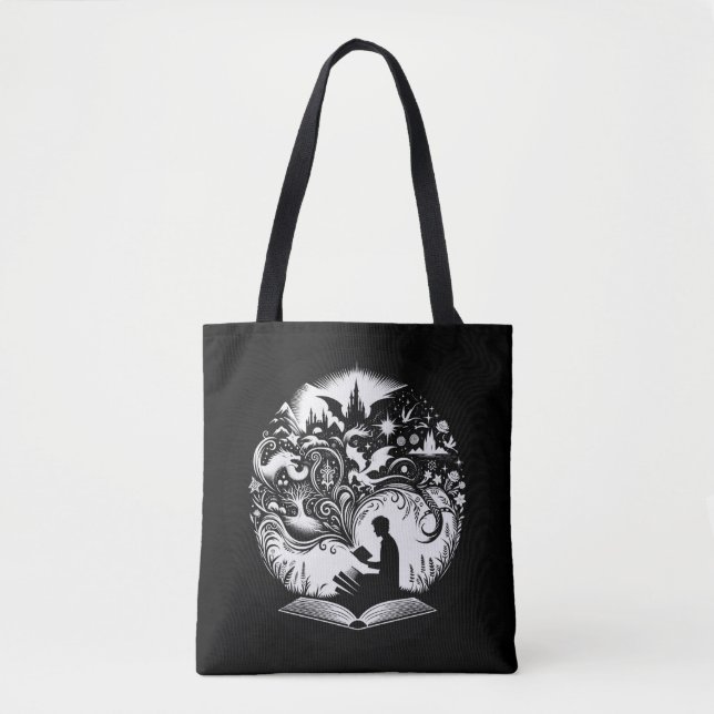 Realm of Imagination: Fantasy Books Tote Bag (Front)